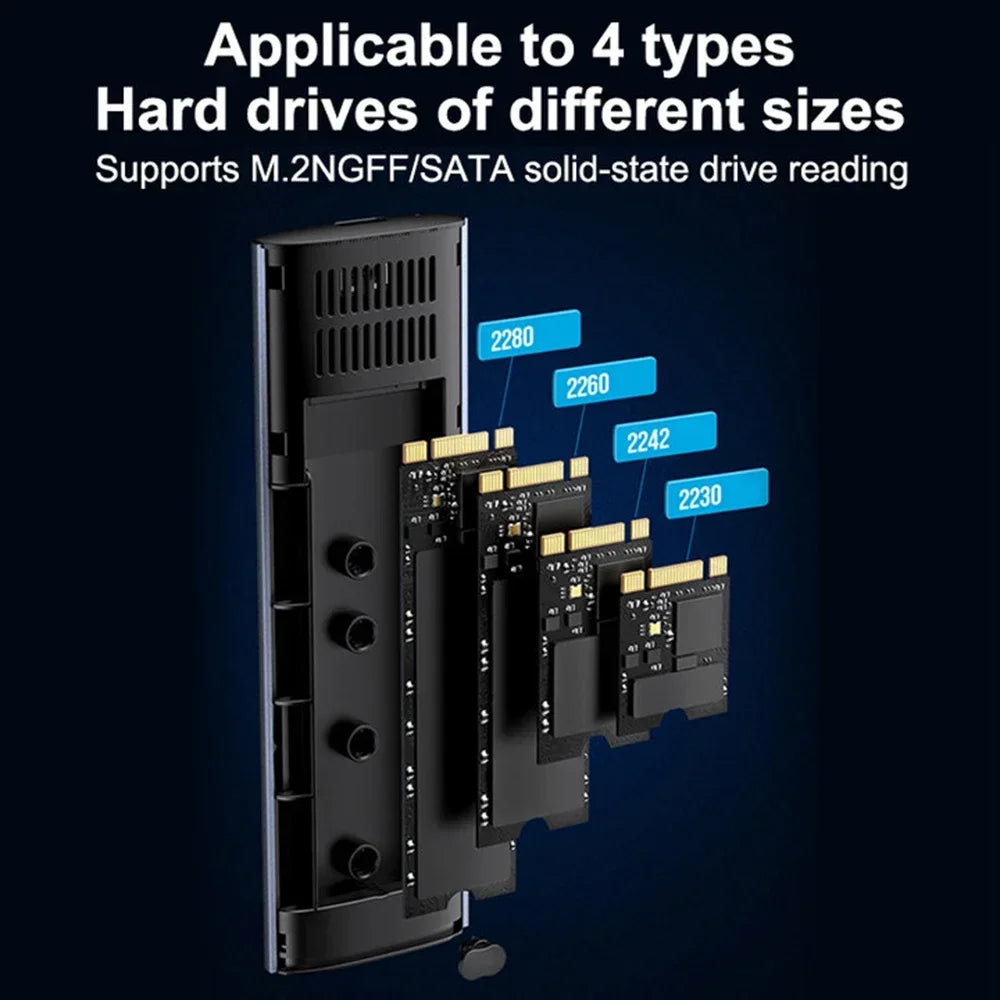 M.2 NGFF SATA SSD Case – USB Type-C Transparent External Enclosure, Tool-Free 5Gbps Adapter for 2230, 2242, 2260, 2280 SSDs