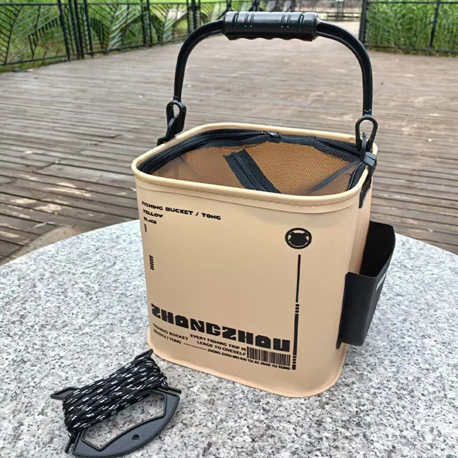 Foldable Portable EVA Fishing Bucket – Live Fish Net with Rope for Outdoor and Home Use