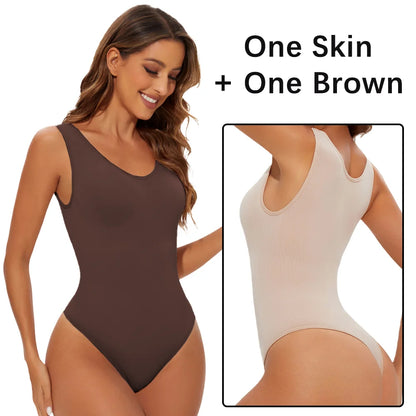 Women’s Seamless Shapewear Bodysuit – Thong Body Shaper with Wide Shoulder Straps for Sculpting & Slimming