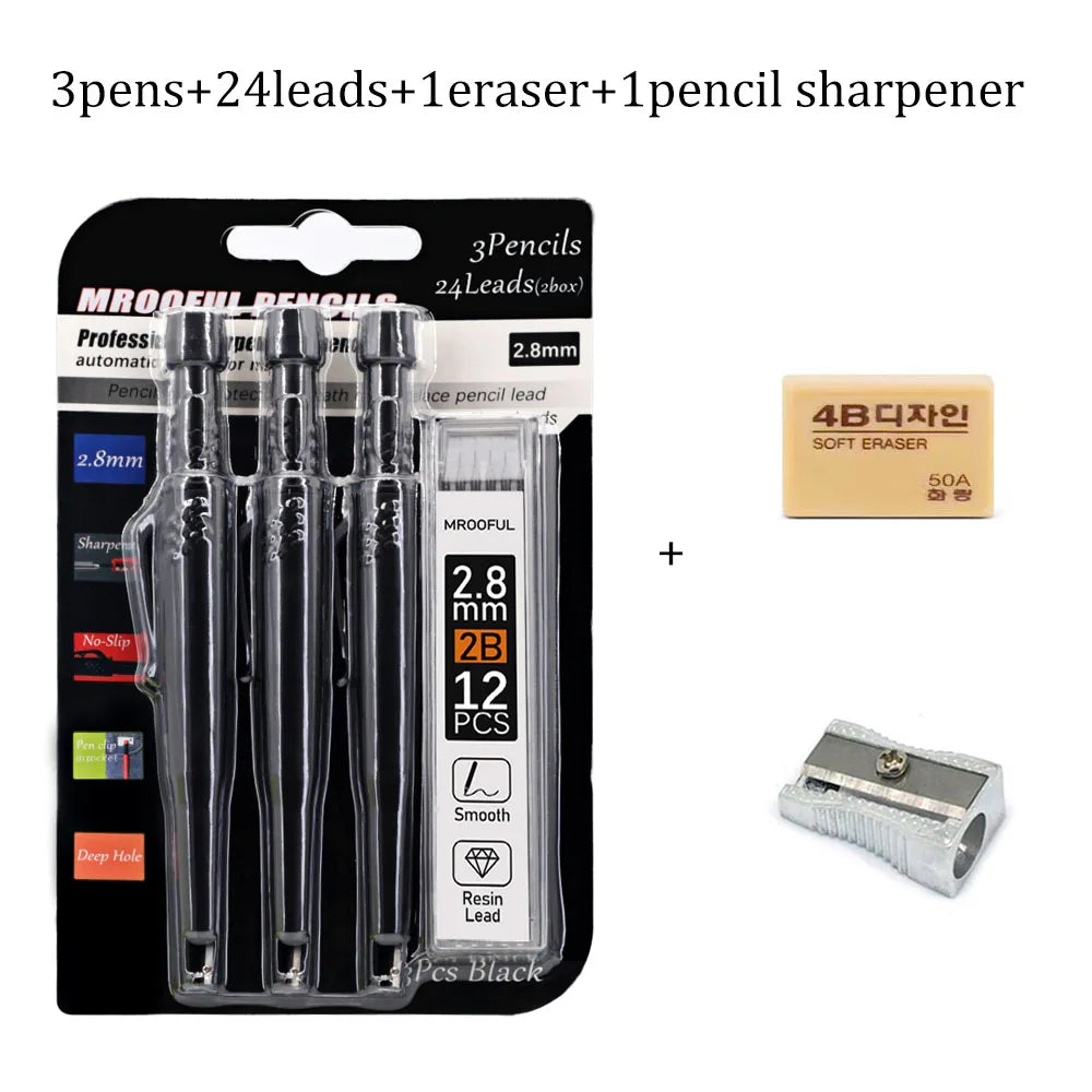Carpenter’s Pencil Set with 2.8mm Leads - Deep-Hole Marking Pencil & Sharpener for Woodworking and Construction
