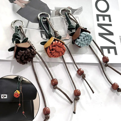 Handmade Pinecone Flower Ball Bag Charm – Cute Tassel Rope Keychain Pendant for Purses & Handbags