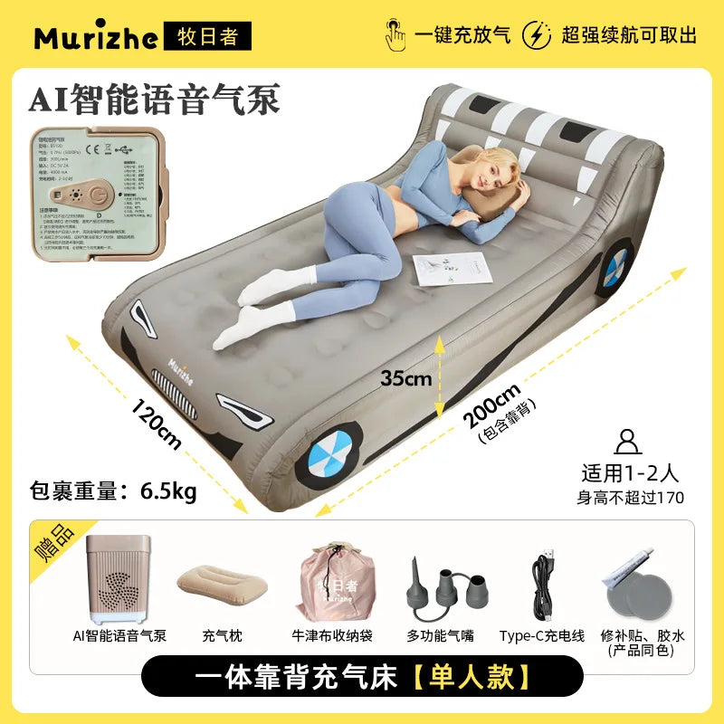 Sun Shepherd Inflatable Air Mattress - Automatic Single Double Camping Bed with Backrest