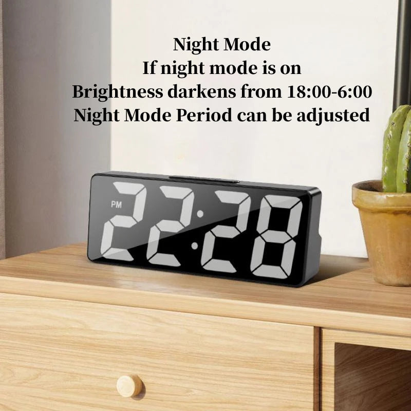 Voice Control Digital Alarm Clock, Temperature & Date Display, 2 Alarms, Snooze, Night Mode, 12/24H USB Plug-in LED Table Clock