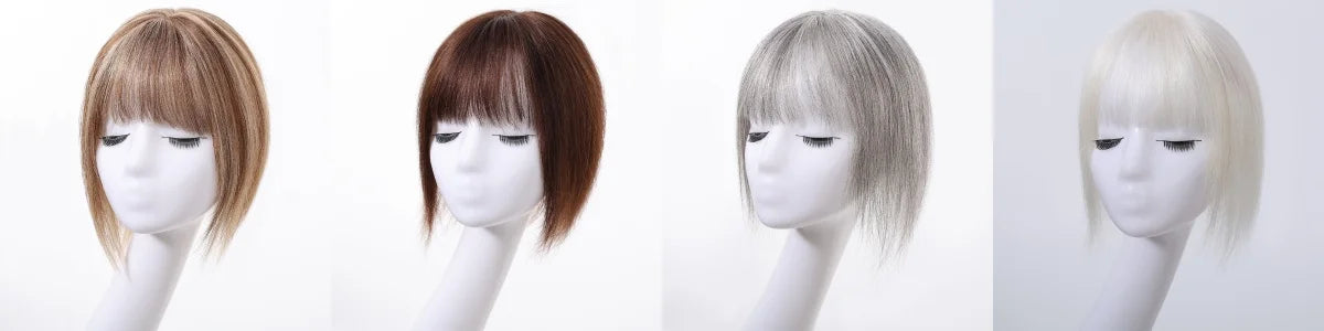 Light Grey Human Hair Topper with Thick Bangs – Clip-In 360° Coverage Hair Extensions for Women