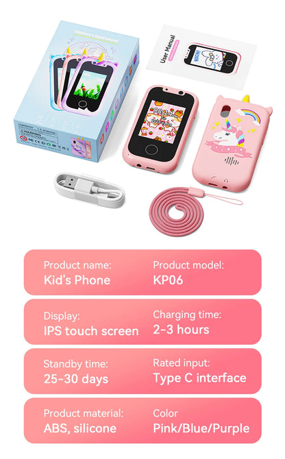 Children's Educational Phone Toy – Musical Unicorn Baby Mobile with Selfie Camera, 512MB TF Card, Birthday Gift for Babies