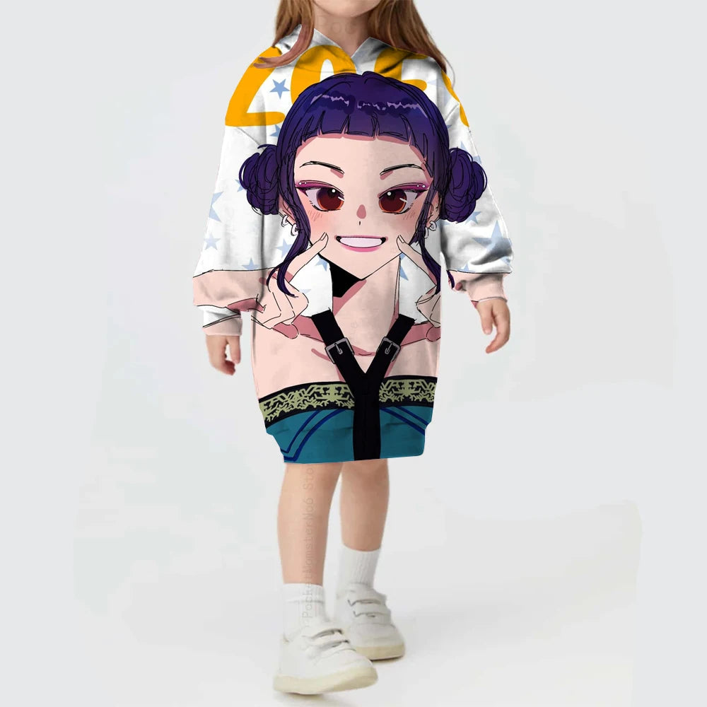 KPop Demon Hunters Hoodie Dress — Rumi Cute Cartoon Sweatshirt Pullover for Girls, Long Sleeve Autumn Y2K Sportswear