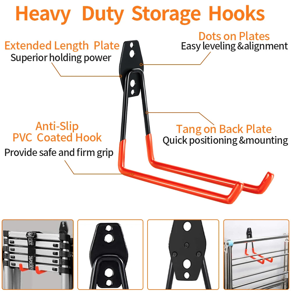 Heavy-Duty 14-Piece Garage Hook Set - Wall-Mounted Organizer for Bicycles, Ladders, and Garden Tools, Anti-Slip Storage Hangers for Home and Garden