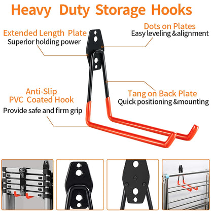 Heavy-Duty 14-Piece Garage Hook Set - Wall-Mounted Organizer for Bicycles, Ladders, and Garden Tools, Anti-Slip Storage Hangers for Home and Garden