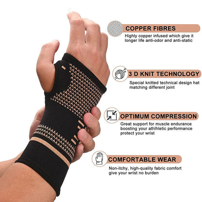 Copper Fiber Wrist Brace — Elastic Sport Bandage Wristband for Hand Support, Gym, Tennis, Fitness, and Powerlifting