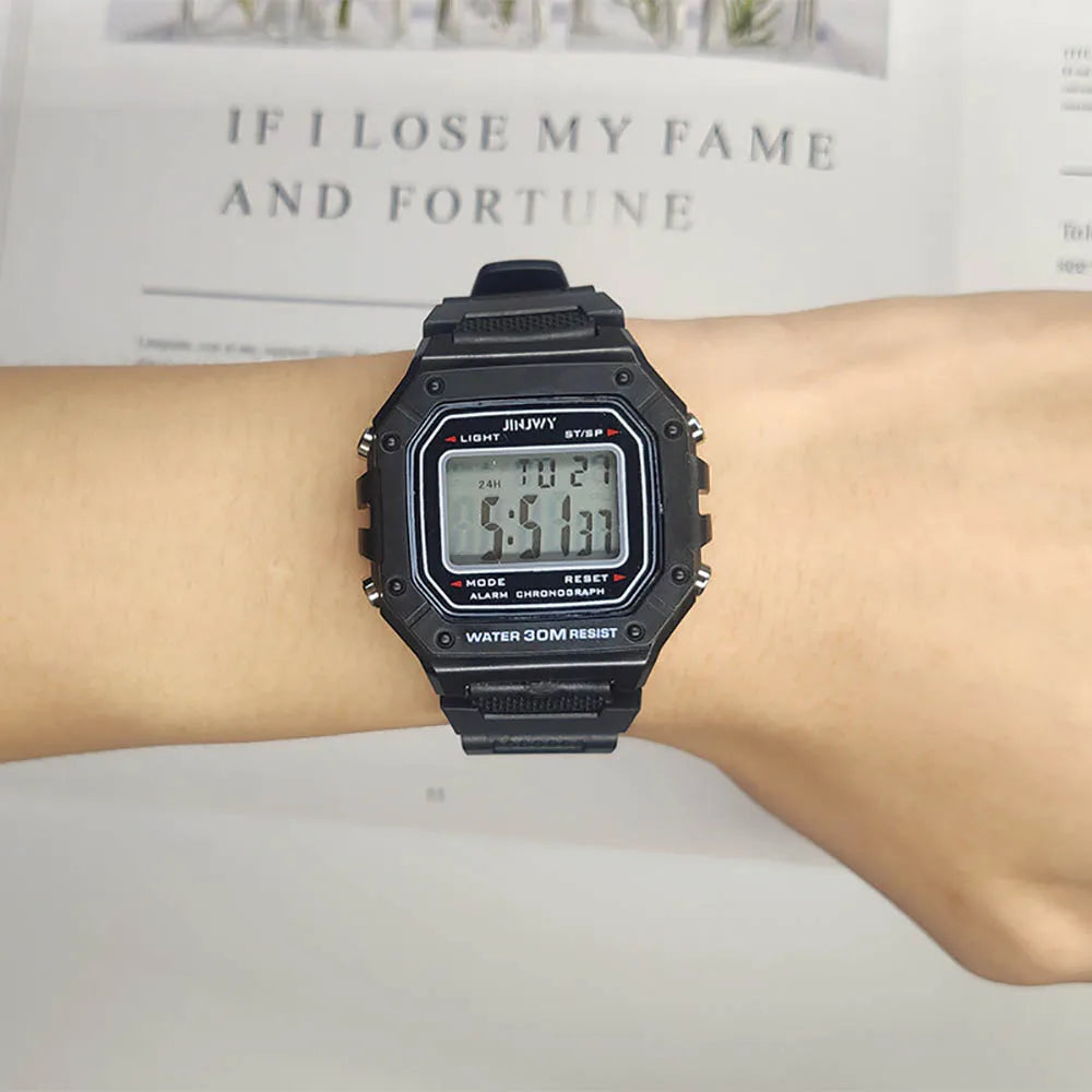 Men’s Army Green Digital Sports Watch - Waterproof LED Electronic Wristwatch with Square Dial and Modern Military Style