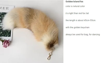Real Fox Fur Tail Keychain – Large Natural Fur Pendant for Cosplay, Bags, Cars, and Women