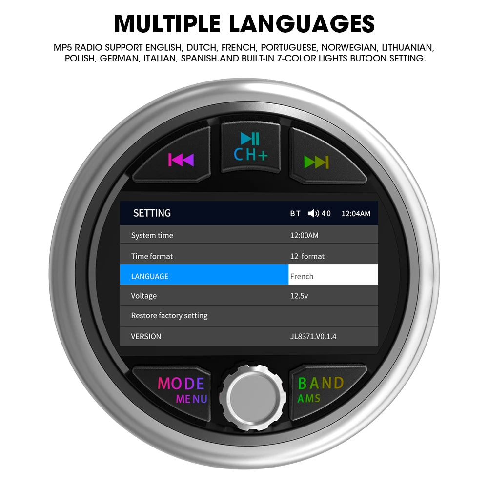 AKAMATE Boat Radio MP5 – Marine Stereo Media Player with AM/FM RDS, Bluetooth, AUX, MP3/MP4 Video Play for ATV, UTV, SPA, RZR