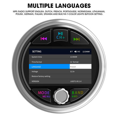 AKAMATE Boat Radio MP5 – Marine Stereo Media Player with AM/FM RDS, Bluetooth, AUX, MP3/MP4 Video Play for ATV, UTV, SPA, RZR