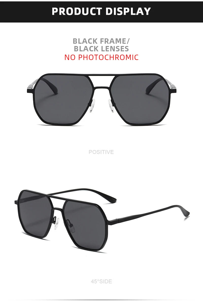 Luxury Metal Photochromic Sunglasses – Fashion Polarized UV400 Chameleon Anti-Glare Driving Glasses for Men & Women