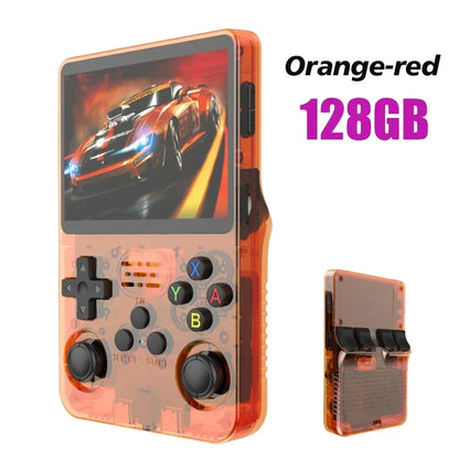 128GB Open Source R36S Video Game Console – Linux System, 3.5 Inch IPS Screen, Orange Portable Pocket Player with 64GB of Best Games