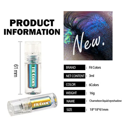 6 Color Shiny Metallic Glossy Face Decorating Liquid – Eyeshadow, Lipgloss, Metallic Lipstick, Chameleon Eye Glitter Pigment