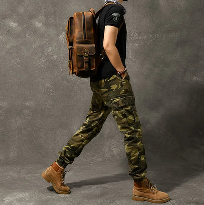 Vintage Crazy Horse Leather Backpack for Men — 17" Laptop Travel Rucksack Cowhide Hiking Bag M815