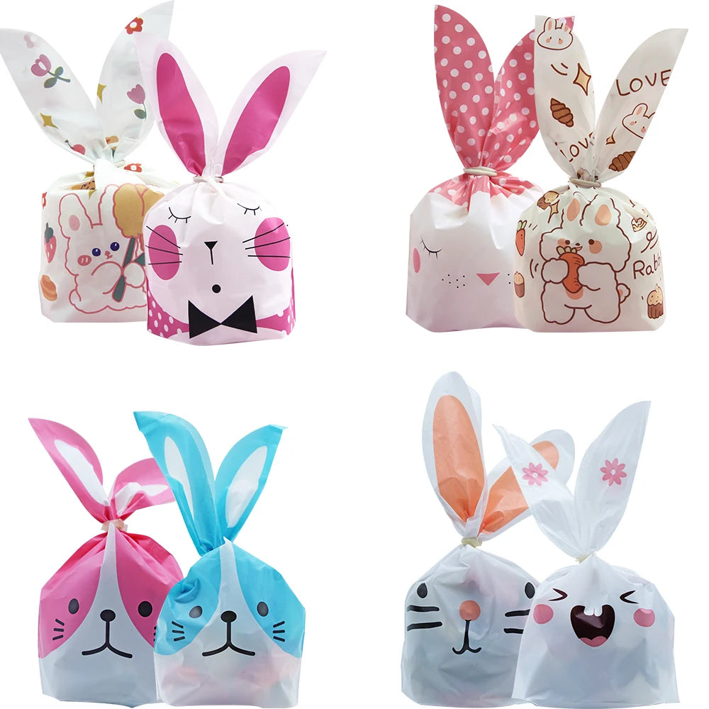 Cute Rabbit Ear Cookie and Candy Gift Bags - 10/50pcs/lot for Biscuits, Snacks, Baking Package, and Event Party Supplies