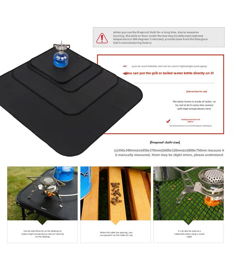 Outdoor Camping Fireproof Mat – Flame Retardant Picnic, Barbecue & Insulation Blanket, High-Temperature Fiberglass Mat