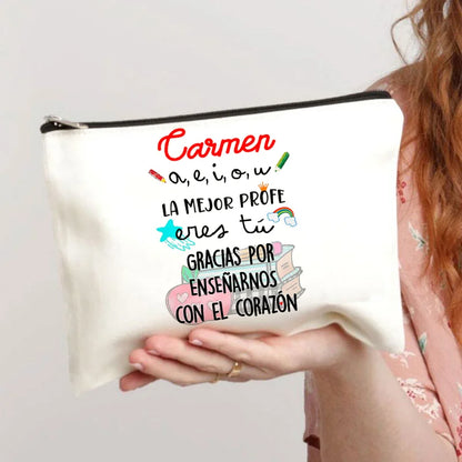 Spanish Printed Teacher Life Makeup Pouch - Pencil Case, School Stationery Storage Bag, Travel Organizer and Gift