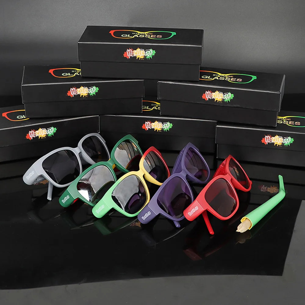 Honeypuff Multi-Purpose Sunglasses with Hidden Storage - Tapered Roll Paper Tube and Removable Glasses Holder, Horn Tube Tobacco Box for Smoking Essentials