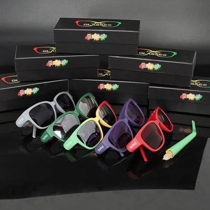 Honeypuff Multi-Purpose Sunglasses with Hidden Storage - Tapered Roll Paper Tube and Removable Glasses Holder, Horn Tube Tobacco Box for Smoking Essentials