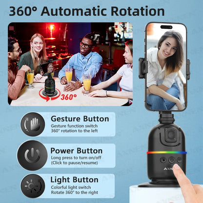 Smart Auto Face Tracking AI Gimbal – 360° Desktop Vlog Stabilizer for Smartphone & Action Camera (Tripod Optional)