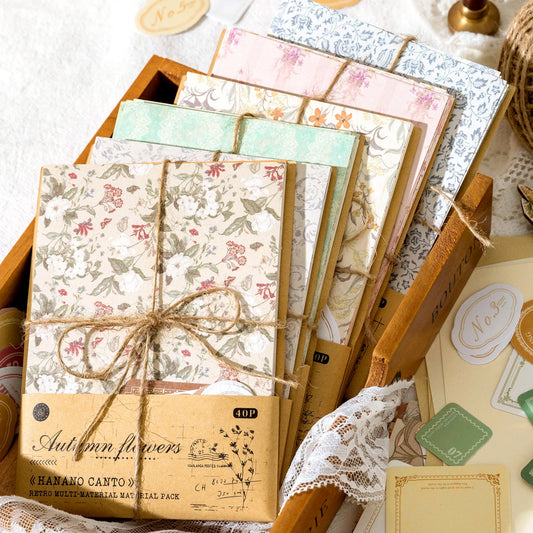 40Pcs Floral Handmade Paper Set – Vintage Decorative Collage for Junk Journals, Scrapbooking, DIY Craft Backgrounds