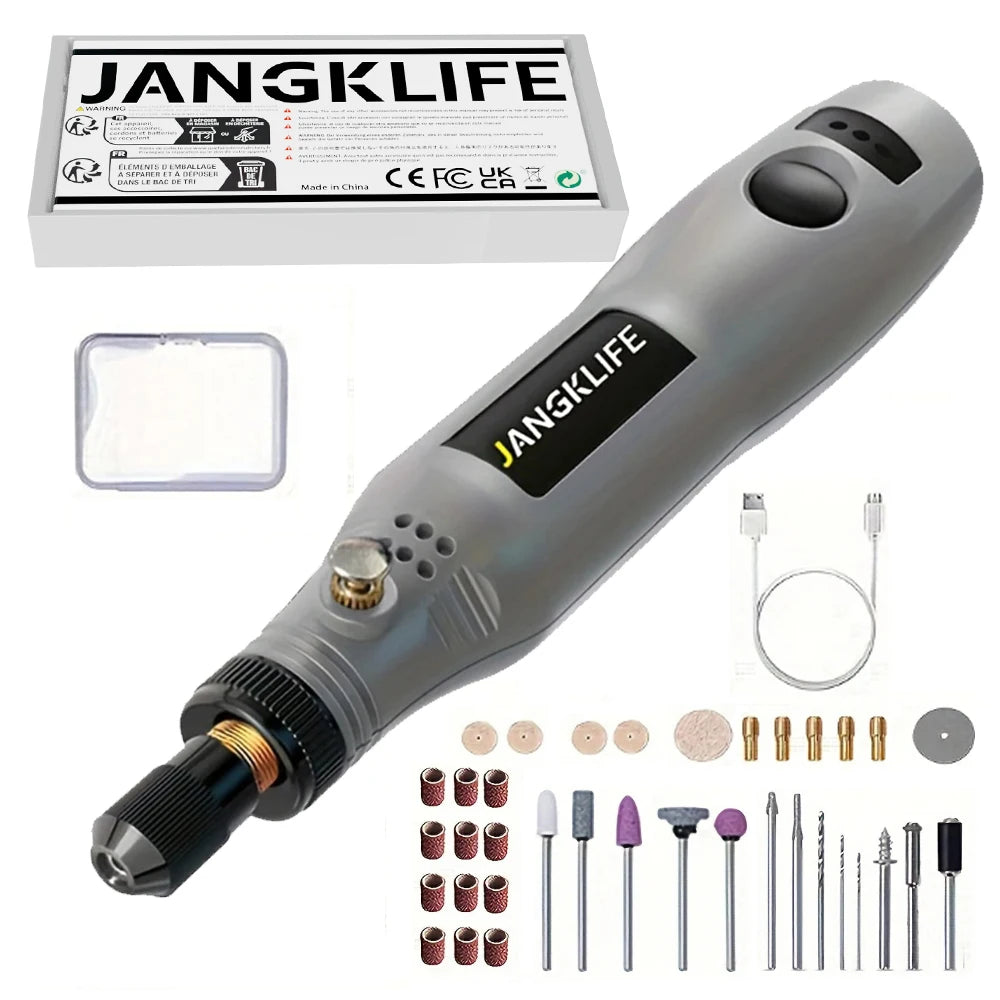 JANGKLIFE USB Cordless Rotary Tool Kit - Mini Wireless Engraving Drill for Wood, Jewelry, Metal & Glass DIY