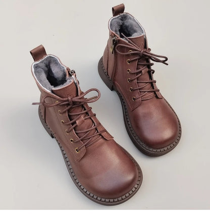 Careaymade 100% Genuine Leather Wide Casual Women’s Short Boots – Big Size, Handmade Men’s Wool Boots