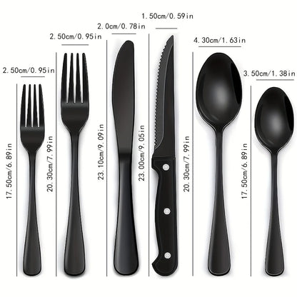 36-Piece Black Silverware Set with Steak Knives – Food-Grade Stainless Steel Flatware & Tableware Cutlery Set