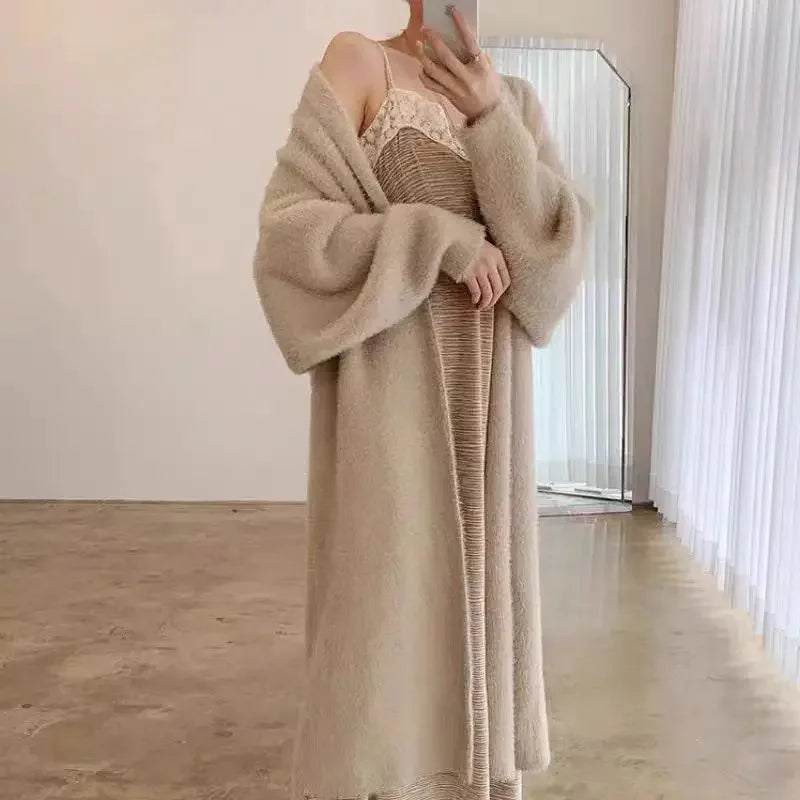 2024 Long Cardigan Women’s Knitted Sweater Jacket – Spring & Autumn Crochet, Loose Fit, Pockets, Winter Maxi Warm Jumper Coat