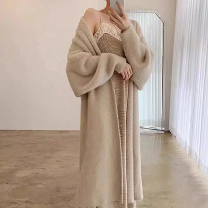 2024 Long Cardigan Women’s Knitted Sweater Jacket – Spring & Autumn Crochet, Loose Fit, Pockets, Winter Maxi Warm Jumper Coat