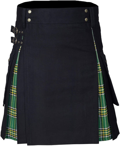 Men's Utility Kilt – 100% Cotton Jeans Hybrid with Modern Box Pleated Tartan, Traditional Design