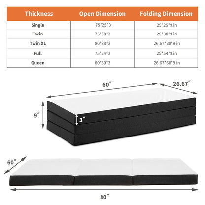Three-Fold Portable Floor Bed – CertiPUR-US Certified, Soft Touch, Flexible Zipper for Travel, Camping & Yoga