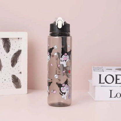 Kuromi Water Cup with Straw — Large Capacity Cute Cartoon Print Bottle, Unique Aesthetic Design for Office, Home, or Gift