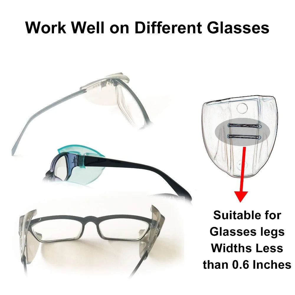 Safety Eye Glasses Side Shields — Clear Flexible Protective Side Covers for All Eyeglasses & Goggles