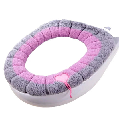 Washable Winter Warm Toilet Seat Cover with Handle - Thick, Soft Cushion Warmer for Bathroom Accessories