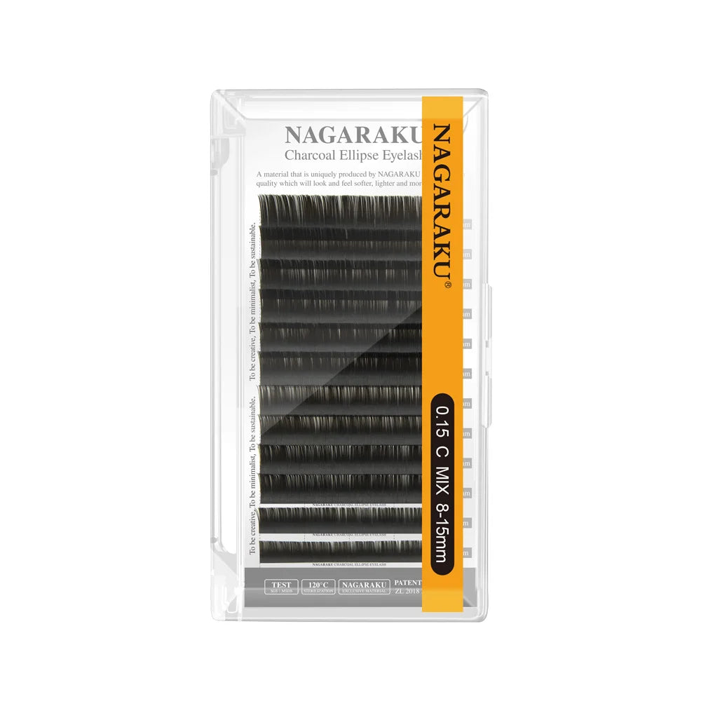NAGARAKU Flat Ellipse Eyelashes — Matte Gray & Black Super Soft Natural Split-Tip Extension Lashes