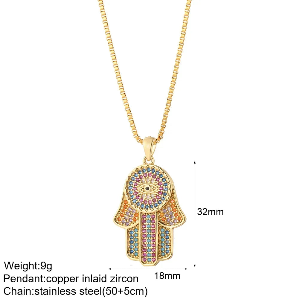 Heart Evil Blue Eye Sun Necklace – Cute Dog, Bee & Elephant Gold Pendant with Long Stainless Steel Chain for Women