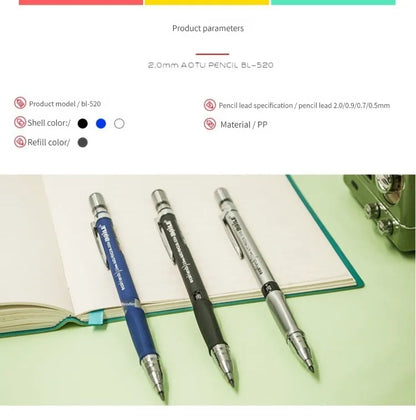 Mechanical Pencil Set 2.0mm – Automatic Pencil with 2B Black & Colored Lead Refills for Writing, Sketching, & Art Drawing
