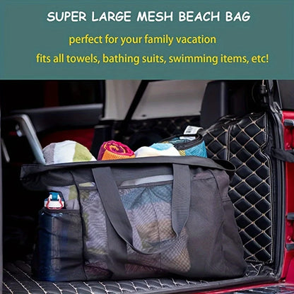 Extra Large Beach Bag - Lightweight, Waterproof, Foldable with Mesh Straps, Zippered Pockets & Fixed Shoulder Straps