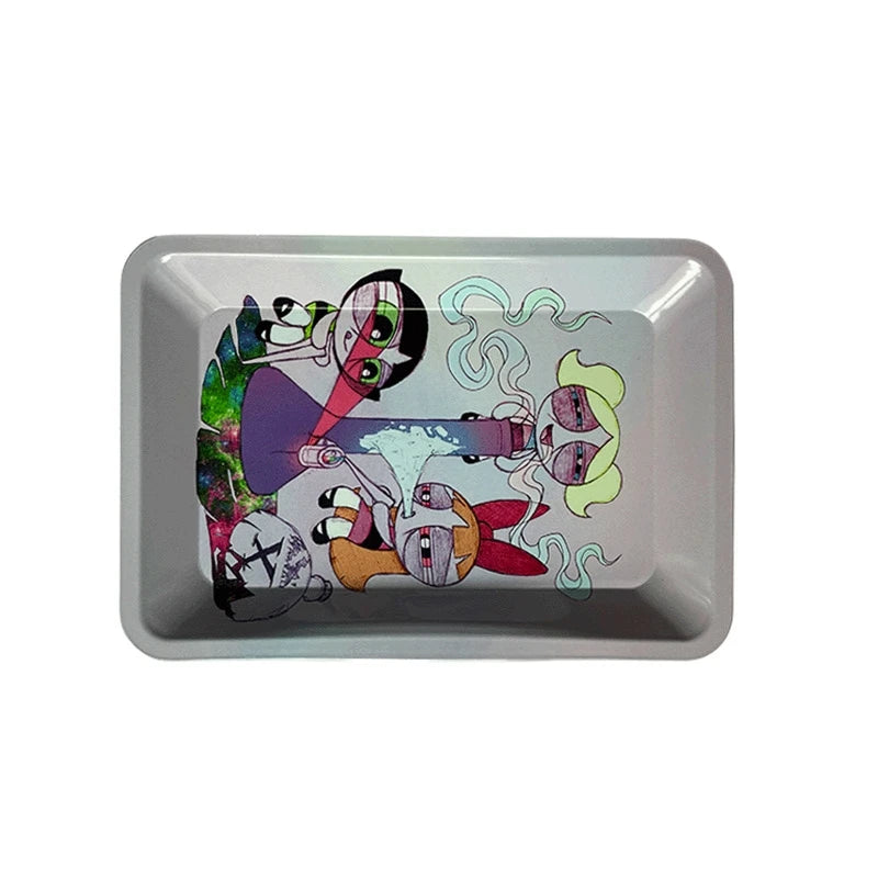 Metal Tobacco Storage Tray - Rolling Accessories Organizer with Decorative Patterns