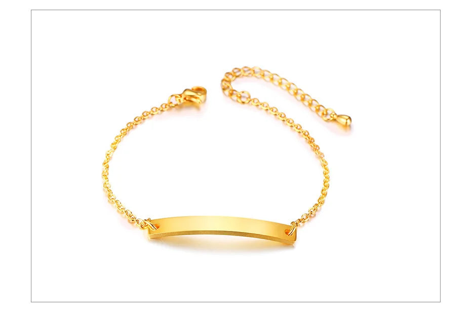 Elegant Personalized ID Bar Bracelet – 5mm Stainless Steel Link Chain for Women with Custom Name or Quote