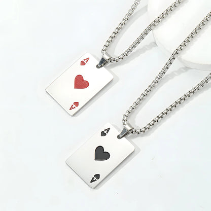 Hip Hop Poker Card Necklace – Stainless Steel Ace of Spades & Hearts Pendant Chain for Men