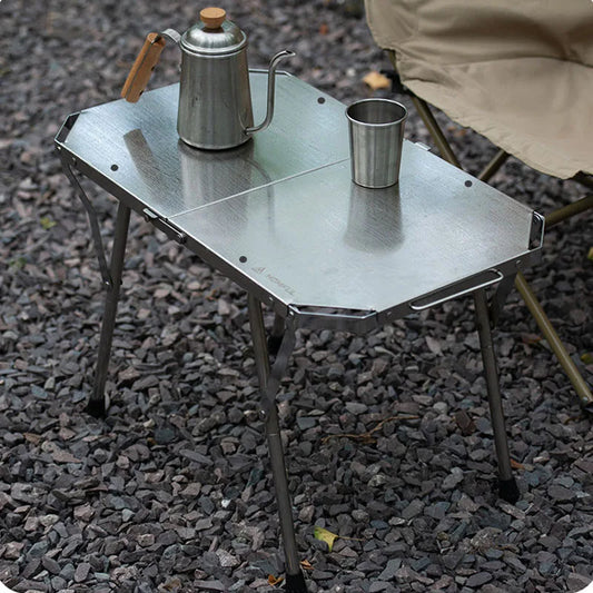 Outdoor Portable Stainless Steel Picnic Table – Durable Height Adjustable Folding BBQ & Camping Cooking Table