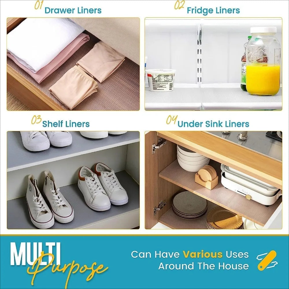 Non-Slip Waterproof Shelf Liner – Easy Clean Drawer & Kitchen Cabinet Liner, Cupboard Mat