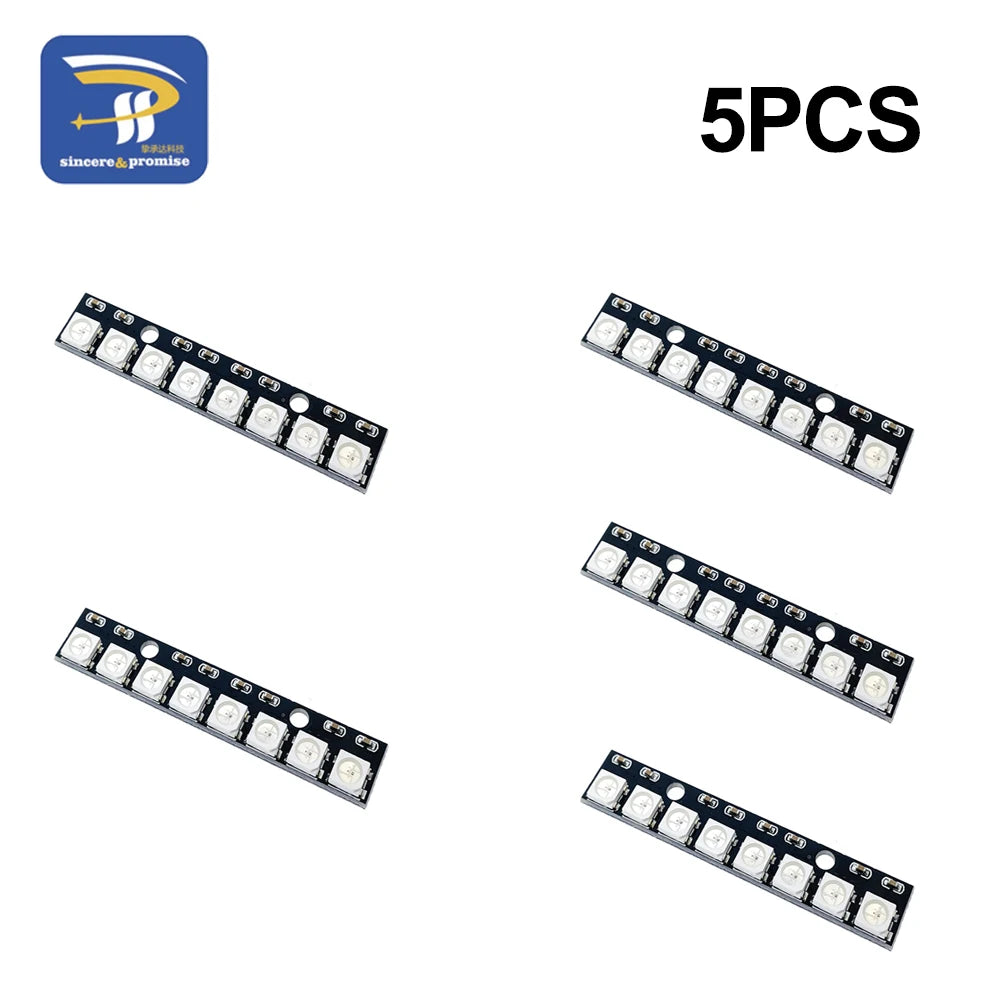 WS2812B 8x1 RGB LED Panel Module - 8-Bit 5V Rainbow Light Board for Arduino