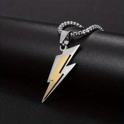 RAKOL Trendy Gamepad Lightning Stainless Steel Necklace for Women & Men, Gold Color Metal Pendant for Party & Everyday Jewelry