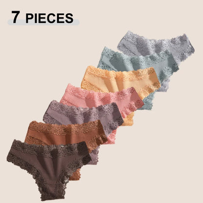 7PCS Women’s Lace Panties Set - Seamless Brazilian Low Rise G-String Cotton Lingerie Soft Underwear S-XL